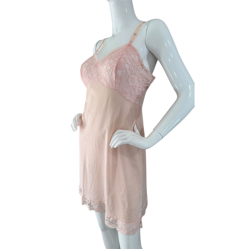 VTG Vanity Fair Powder Pink Slip Lace Dress Lingerie Pinup Boudoit - Picture 5 of 13